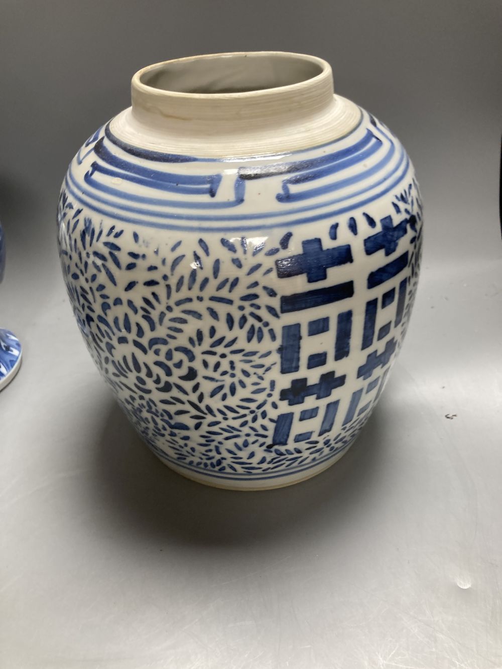 A Chinese famille rose dessert dish, 27cm, assorted Chinese blue and white porcelain and a delft ware hanging candle lantern, 26cm